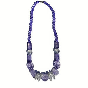 Vintage 70s Purple Clear Chunky Beaded Statement Necklace Barrel Clasp‎